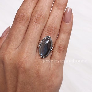 Bague labradorite, bague en argent sterling 925, bague faite main, bague bohème, bijoux en argent pour femme, bague en cristal, cadeau d'anniversaire pour soeur