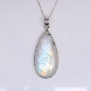 Rainbow Moonstone Pendant, 925 Sterling Silver Pendant, Teardrop Shaped Pendant, Gemstone Pendant, June Birthstone, Pendant Necklace