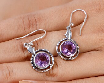 Natural Amethyst Earrings, 925 Sterling Silver, Handmade Gemstone Jewelry, Dangle Drop Earring, Women Earrings, Stone Sourced From Brazil