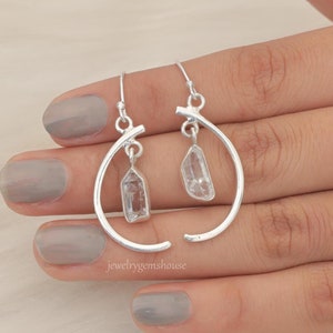 Raw Herkimer Diamond Earrings, 925 Sterling Silver Earrings, Rough Gemstone Earrings, Drop Silver Earrings, Earrings for Women, Gift Jewelry