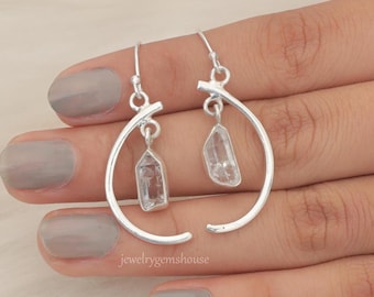 Raw Herkimer Diamond Earrings, 925 Sterling Silver Earrings, Rough Gemstone Earrings, Drop Silver Earrings, Earrings for Women, Gift Jewelry