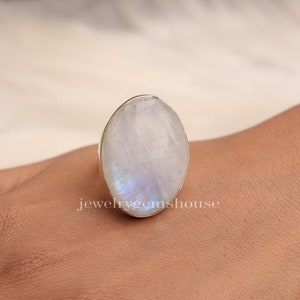 Natural Rainbow Moonstone Ring, 925 Sterling Silver Ring, Oval Shape Ring, Women Silver Jewelry, Handmade Ring, Personalized Gift for Her