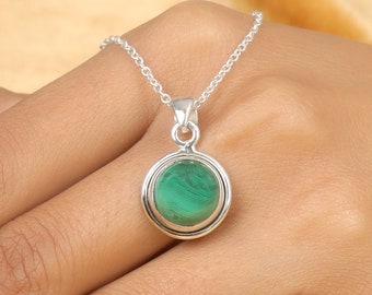 Malachite Pendant, 925 Sterling Silver Pendant, w/wo Chain, Dainty Pendant, Minimalist Pendant, Handmade Pendant, Gemstone Charm Pendant