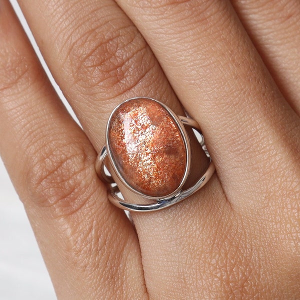 Sunstone Ring, 925 Sterling Silver Ring, Oval Gemstone Ring, Women Silver Ring, Handmade Jewelry Ring, Healing Crystal Ring, Gift for Her
