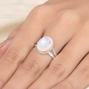 Natural Rainbow Moonstone Ring, Gemstone Ring, Sterling Silver Ring, Women Silver Ring, Moonstone Statement Ring, Handmade Silver Ring