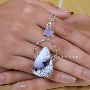 Dendritic Opal Pendant, Chalcedony Pendant, 925 Sterling Silver Necklace, Statement Pendant, Boho Pendant, Handmade Necklace, Gift for Her