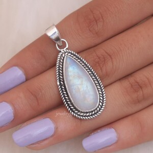 Rainbow Moonstone Pendant, 925 Sterling Silver Necklace, Statement Pendant, Bohemian Necklace, Gemstone Pendant, Handmade Silver Jewellery