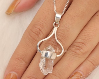 Colgante de diamante Herkimer, colgante de plata maciza 925, colgante de piedra preciosa en bruto, colgante elegante, collar con colgante, joyería bohemia hecha a mano