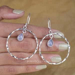 Chalcedon Ohrringe, 925 Sterling Silber Ohrringe, Baumeln Tropfen Ohrringe, Blauer Edelstein Ohrringe, Frauen Silber Schmuck, Weihnachtsgeschenk