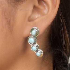 Natural Larimar Earrings, 925 Sterling Silver Earrings, Boho Earrings, Drop Earrings, Gemstone Earrings, Bohemian Jewelry, Handmade Earrings