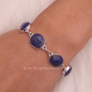 Lapis Lazuli Bracelet, 925 Sterling Silver Bracelet, Blue Gemstone Bracelet, Handmade Silver Jewelry, Adjustable Bracelet