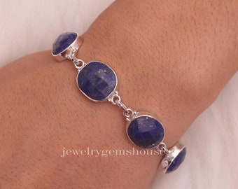 Lapis Lazuli Bracelet, 925 Sterling Silver Bracelet, Blue Gemstone Bracelet, Handmade Silver Jewelry, Adjustable Bracelet