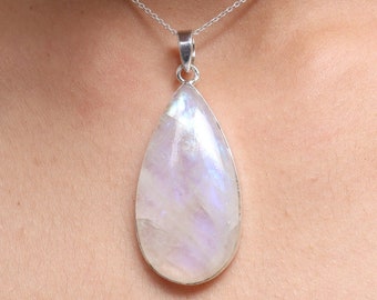 Rainbow Moonstone Pendant, 925 Sterling Silver Pendant, Large Gemstone Pendant, Handmade Silver Jewelry, Women Pendant, Wedding Gift for Her