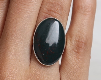 Bloodstone Ring, 925 Sterling Silver Ring, Oval Shaped Ring, Statement Ring, Handmade Silver Jewelry, March Birthstone Ring, Gift for Women