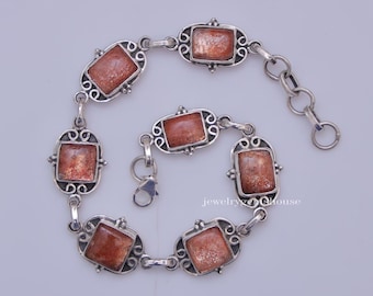 Natural Sunstone Bracelet, 925 Solid Sterling Silver Bracelet, Hippie Bracelet, Women Jewelry, Handmade Bracelet, Anniversary Gift for Her