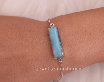 Larimar Bracelet, 925 Sterling Silver Bracelet, Gemstone Bracelet, Women Silver Bracelet, Handmade Jewelry, Dainty Bracelet, Wedding Gift