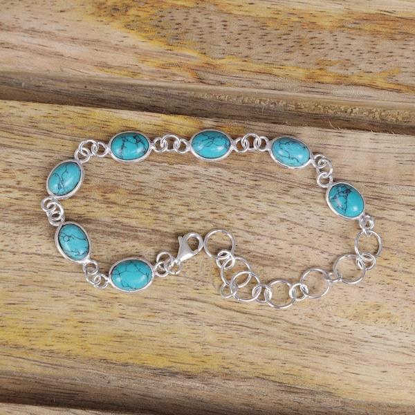 Natural Turquoise Bracelet, 925 Sterling Silver Bracelet, Gemstone Bracelet, Turquoise Jewelry, Bohemian Bracelet, Wedding Gift for Her