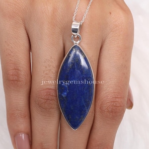 Lapis Lazuli Pendant, 925 Solid Sterling Silver Necklace, September Birthstone, Handmade Pendant, Boho Silver Jewelry, Mother&#39;s Day Gift