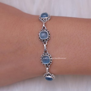 Aquamarine Bracelet, 925 Sterling Silver Bracelet, March Birthstone Bracelet, Handmade Bracelet, Bohemian Jewelry, Wedding Gift For Sister