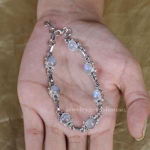 Rainbow Moonstone Bracelet, 925 Sterling Silver Bracelet, Bracelet for Women, Gemstone Bracelet, Bohemian Jewelry, Oval Crystal Bracelet