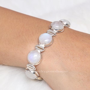 Rainbow Moonstone Bracelet, 925 Sterling Silver Bracelet, June Birthstone, Round Gemstone Bracelet, Handmade Jewelry, Wedding Gift for Her