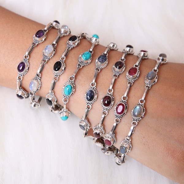 Multi Gemstone 925 Sterling Silver Bracelet, Birthstone Bracelet, Handmade Silver Jewelry, Women Bracelet, All Bracelet Size Available