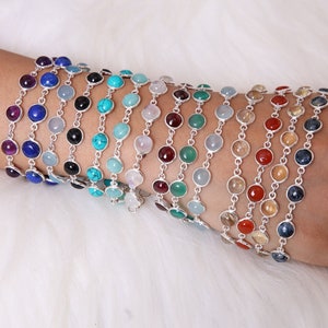 Multi Gemstone 925 Sterling Silver Bracelet, Round Gemstone Bracelet, Adjustable Silver Jewelry, Women Bracelet, Handmade Gift Bracelet