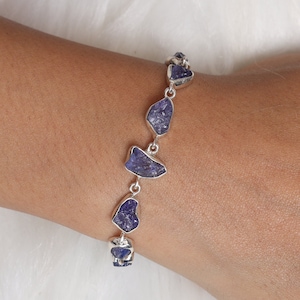 Raw Tanzanite Bracelet, 925 Sterling Silver Bracelet, December Birthstone Bracelet, Gemstone Bracelet, Women Silver Bracelet, Gift for Her