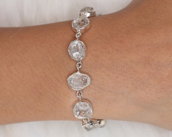 Raw Herkimer Diamond Bracelet, 925 Sterling Silver Bracelet, Rough Gemstone Bracelet, Women Silver Bracelet, Handmade Jewelry Bracelet