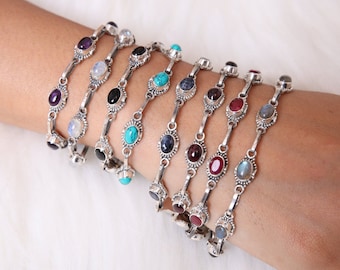 Multi Gemstone 925 Sterling Silver Bracelet, Birthstone Bracelet, Handmade Silver Jewelry, Women Bracelet, All Bracelet Size Available