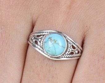 Arizona Turquoise Ring, 925 Sterling Silver Ring, Natural Gemstone Ring, Boho Ring, Handmade Ring, Crystal Turquoise Jewelry, Bohemian Ring