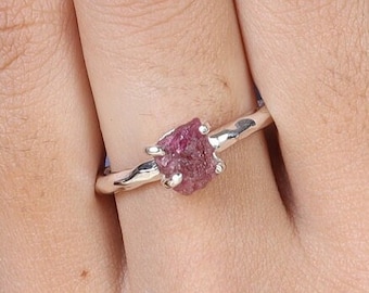 Raw Ruby Ring, 925 Sterling Silver Ring, Hammered Band Ring, July Birthstone Ring, Handmade Jewelry, Dainty Ring, Ring For Women
