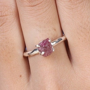 Raw Ruby Ring, 925 Sterling Silver Ring, Hammered Band Ring, July Birthstone Ring, Handmade Jewelry, Dainty Ring, Ring For Women