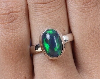 Black Opal Ring, 925 Sterling Silver Ring, Opal Gemstone Ring, Handmade Ring, Women Ring, Gift for Her, Oval Ring, Boho Ring, Statement Ring