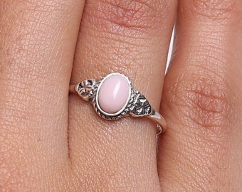 Pink Opal Ring, 925 Sterling Silver Ring, Oval Gemstone Ring, October Birthstone Ring, Handmade Silver Jewelry, Minimalist Ring, Women Ring