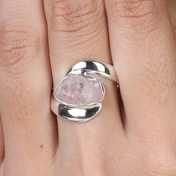 Natural Rose Quartz Ring, 925 Sterling Silver Ring, Rough Gemstone Ring, Handmade Ring, Boho Ring, Statement Ring, January Birthstone Ring