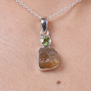 Raw Citrine Pendant, Peridot Pendant, 925 Sterling Silver Pendant, Gemstone Pendant, Birthstone Necklace, Gift for Her, Handmade Jewelry
