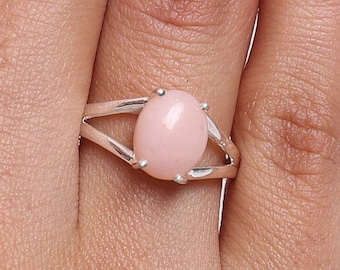 Pink Opal Ring, 925 Sterling Silver Ring, Gemstone Ring, October Birthstone Ring, Handmade Ring, Minimalist Ring, All Ring Size Available