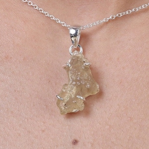 Natural Libyan Glass Pendant, 925 Sterling Silver Pendant, Handmade Pendant, Rough Stone Pendant, Crystal Necklace, Stone Sourced from Egypt