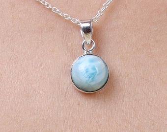 Natural Larimar Necklace, 925 Sterling Necklace, Charm Necklace, Minimalist Necklace, Blue Gemstone Pendant, Larimar Jewelry, Gift For Her