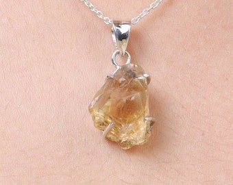 Ruwe hanger citrien, 925 sterlingzilveren ketting, helende kristallen ketting, geboortesteen november, handgemaakte hanger, minimalistische ketting