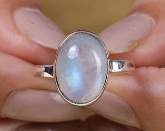 Rainbow Moonstone Ring, 925 Sterling Silver Ring, Fire Gemstone Ring, Women Silver Ring, Oval Moonstone Ring, Handmade Ring, Gift for Her