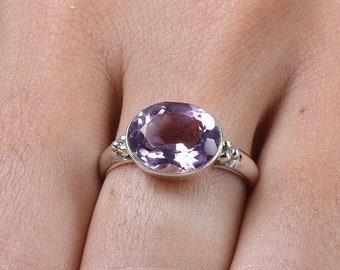 Amethyst Ring, 925 Sterling Silver Ring, Boho Ring, Oval Amethyst Ring, Statement Ring, February Birthstone Ring, Handmade Ring, Women Ring