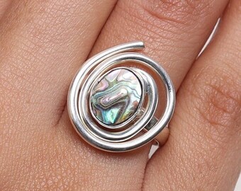 Abalone Shell Ring, 925 Solid Sterling Silver Ring, Boho Handmade Ring, Spiral Ring, Ring For Women, Hippie Jewelry, Birthday Gift For Her