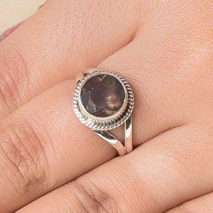 Smoky Quart Ring, 925 Solid Sterling Silver Ring, Round Gemstone Ring, Ring for Women, Handmade Jewelry Ring, Bohemian Ring, Gift for Her