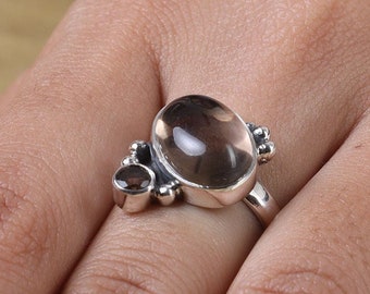 Smoky Quartz Ring, 925 Sterling Silver Ring, Boho Ring, Statement Ring, Handmade Ring, Gift for Her, November Birthstone Ring, Women Ring
