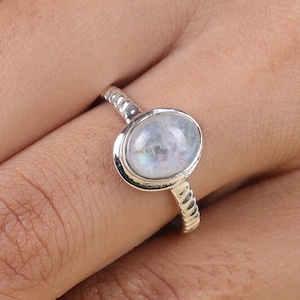 Rainbow Moonstone Ring, 925 Sterling Silver Ring, Oval Shaped Ring, Gemstone Ring, Healing Stone Ring, Women Silver Ring, Crystal Jewellery