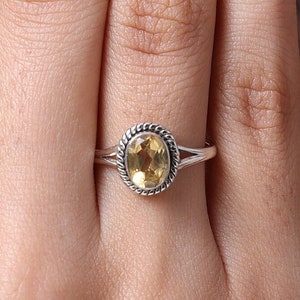 Citrine Ring, 925 Sterling Silver Ring, November Birthstone Ring, Faceted Gemstone Ring, Women Silver Jewelry, Handmade Ring, Gift for Her