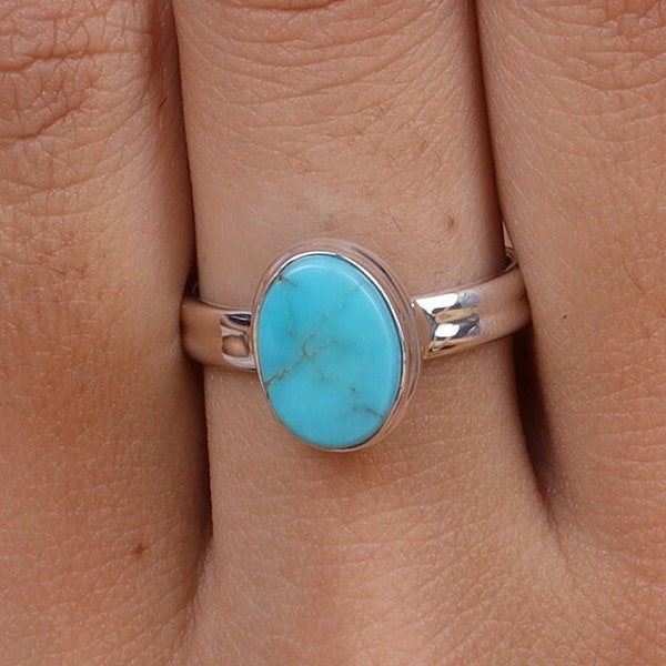 Bague Turquoise Arizona, Bague en Argent Sterling 925, Bague Turquoise Ovale, Bague Boho, Bague Faite à la Main, Cadeau pour Elle, Bague Femme, Bague Turquoise