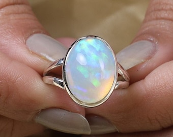 Ethiopian Opal Ring, 925 Sterling Silver Ring, Opal Gemstone Ring, Handmade Ring, Boho Ring, Statement Ring, October Birthstone, Opal Ring